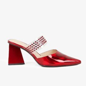 Russell & Bromley Visionary Patent Red Diamante Mule Pump